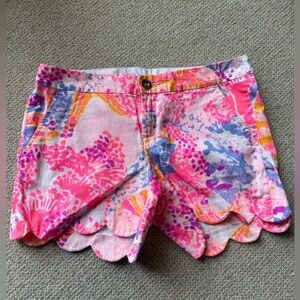 J Crew Women's Starfish Print Linen/Cotton Shorts size 2 Pink Purple Orange